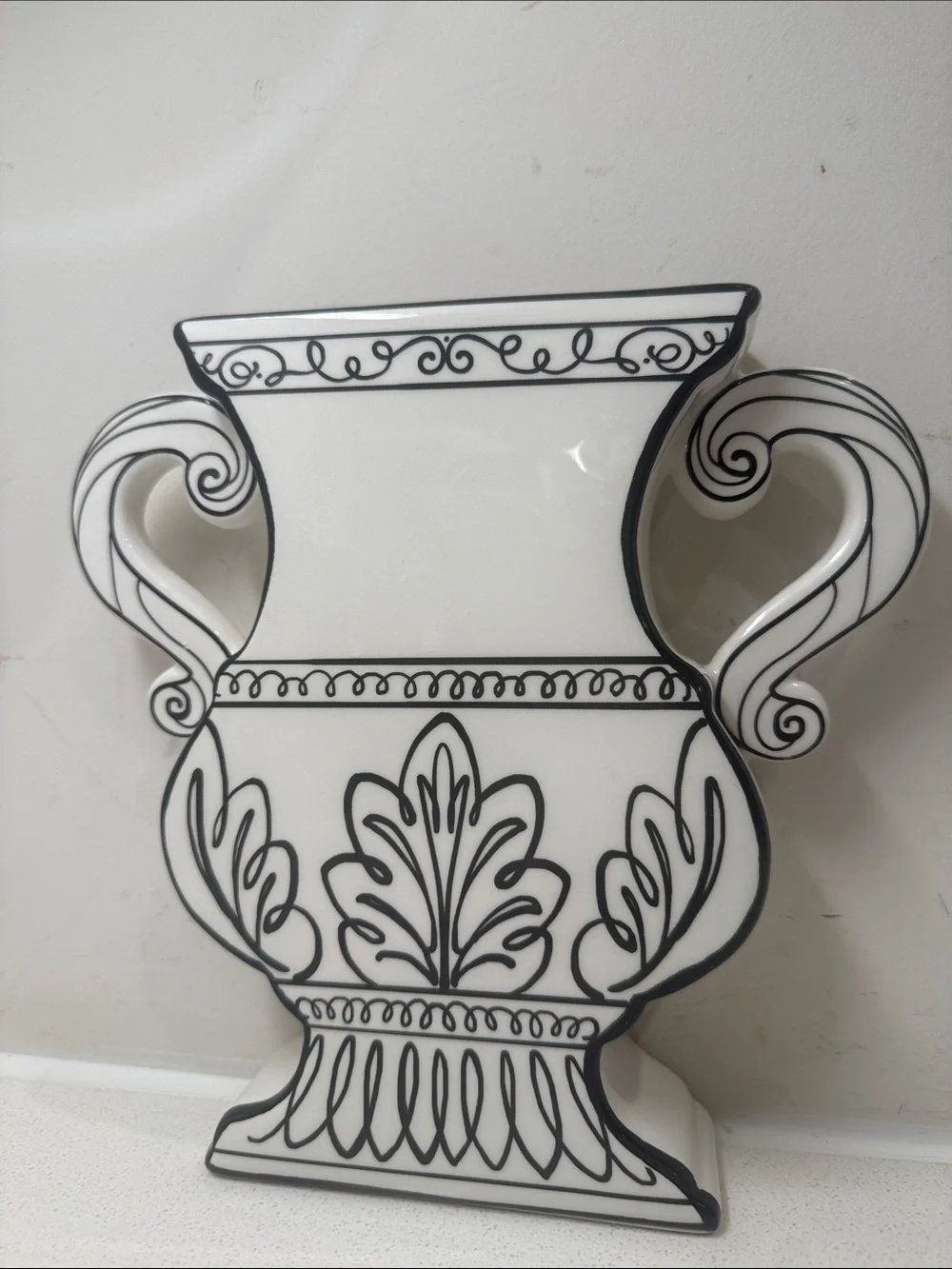 KARE Design Favola White Ceramic Decorative Vase with Black Scroll Detailing